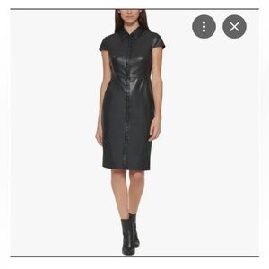 Calvin Klein Collection Black Leather Midi Dress
